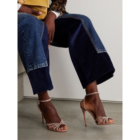 Aquazzura Shoes - Aquazzura Tequila Crystal-Embellished Leather Sandals in Powder Pink EU40 $1525